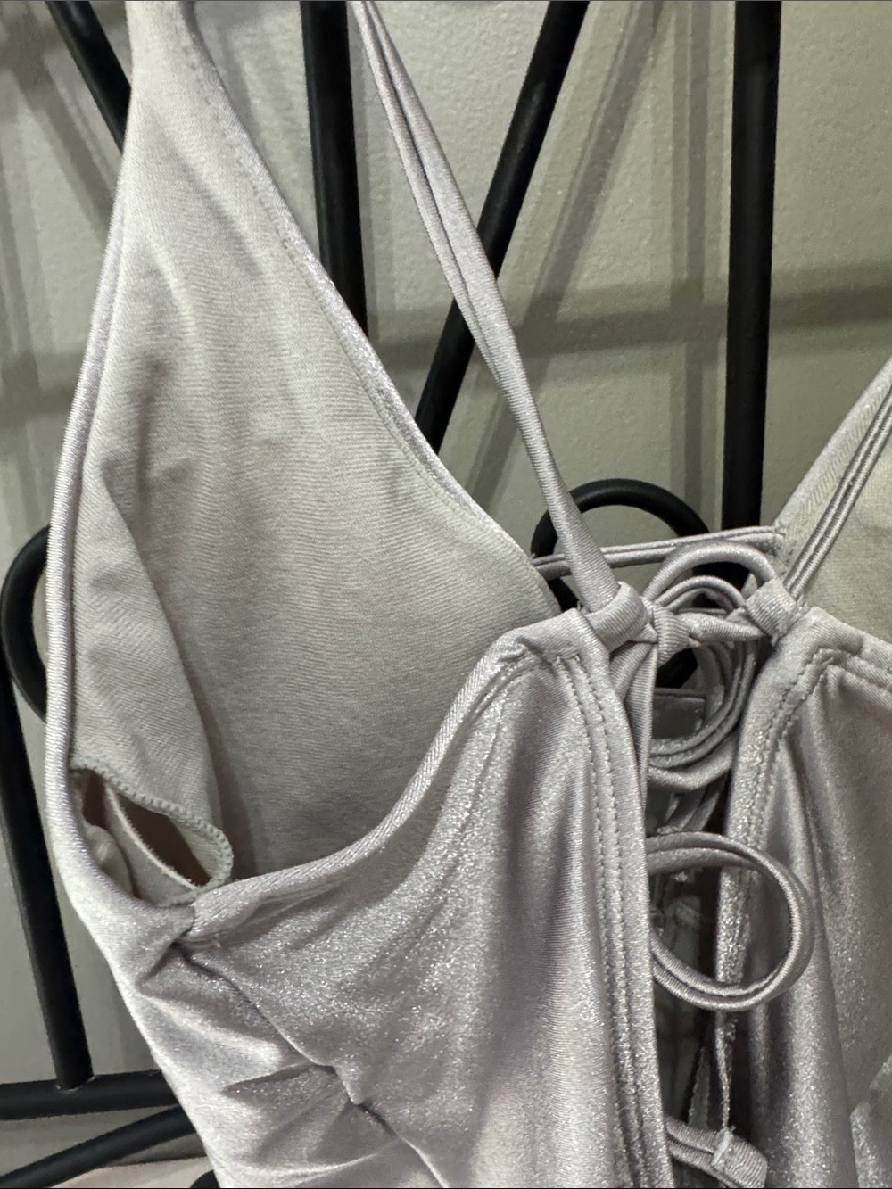 Gossip Silver Metallic Lace-Up Plunge Mini Dress medium swim resort summer - Picture 10 of 10